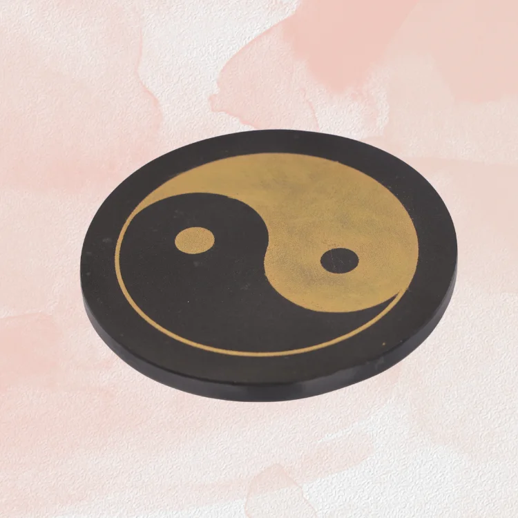 Black Tourmaline Disc with Ying Yang Engraved